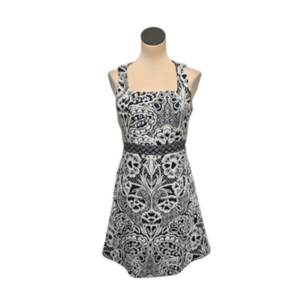 Anthropologie Ett‎ Twa Dress Womens Small Black White Jacquard Fit Flare Floral